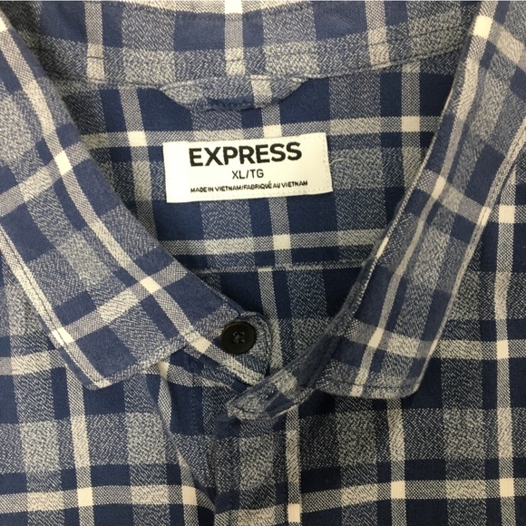 Express men’s blue plaid casual button down short sleeve shirt XL​​​ - Picture 3 of 5